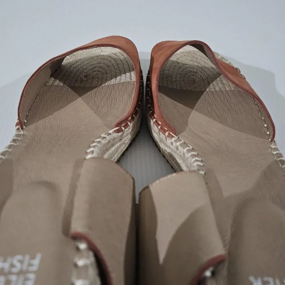 Eileen Fisher Weslia Espadrille Wedge Sandal Womens 9.5 Burnt Orange Leather